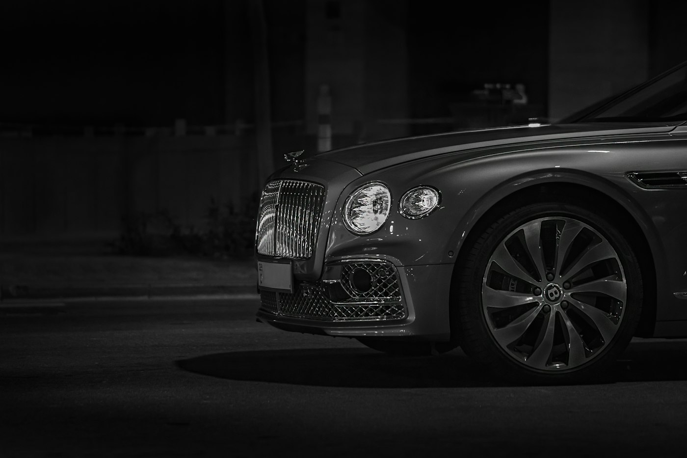 Bentley front grille at night